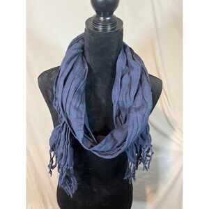 Unbranded Navy‎ Blue Lightweight Fringed Gauze Scarf Bohemian Solid Accessory
